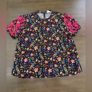 Savanna Jane Black Floral Embroidered Woven Top L